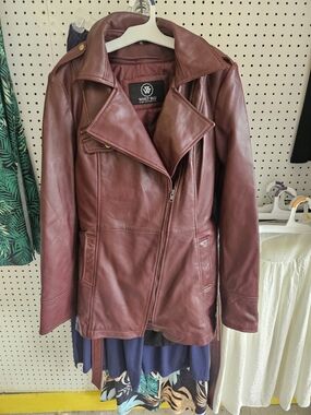 Whet Blu Women's Burgundy Leather Moto Jacket